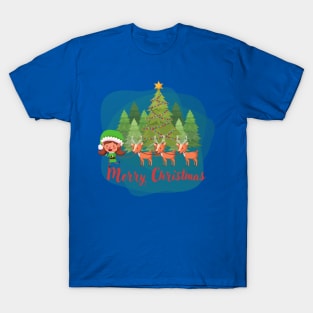 Christmas tree, elf and merry christmas T-Shirt